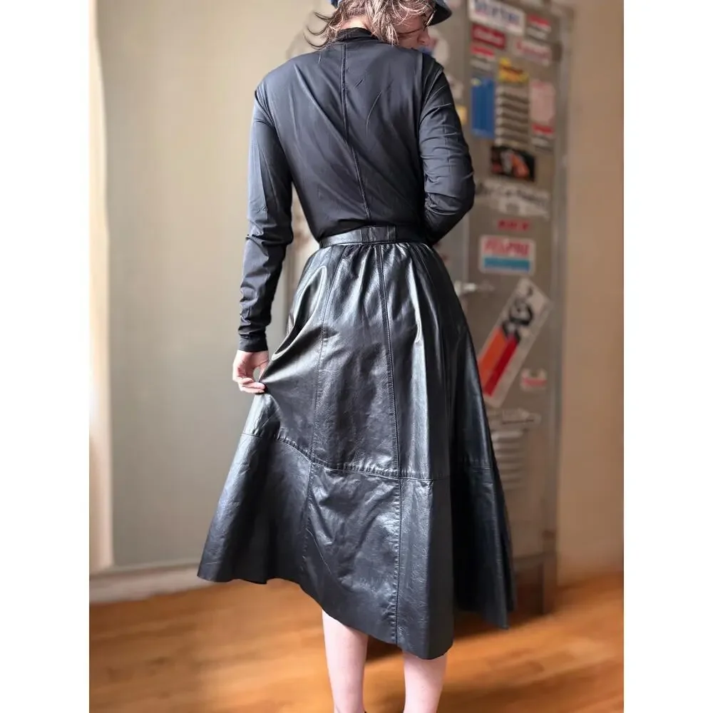Vintage 70s Saks Fifth Avenue Leather Maxi Skirt | XS 25" - Picture 3 of 8